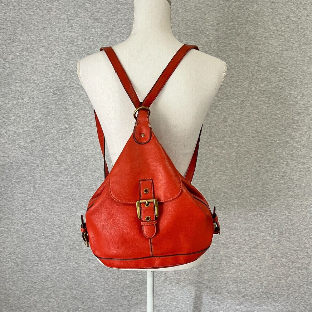Vintage Nine West Backpack Bag‎ PVC Vegan Faux Leather Orange 90's Pebbled